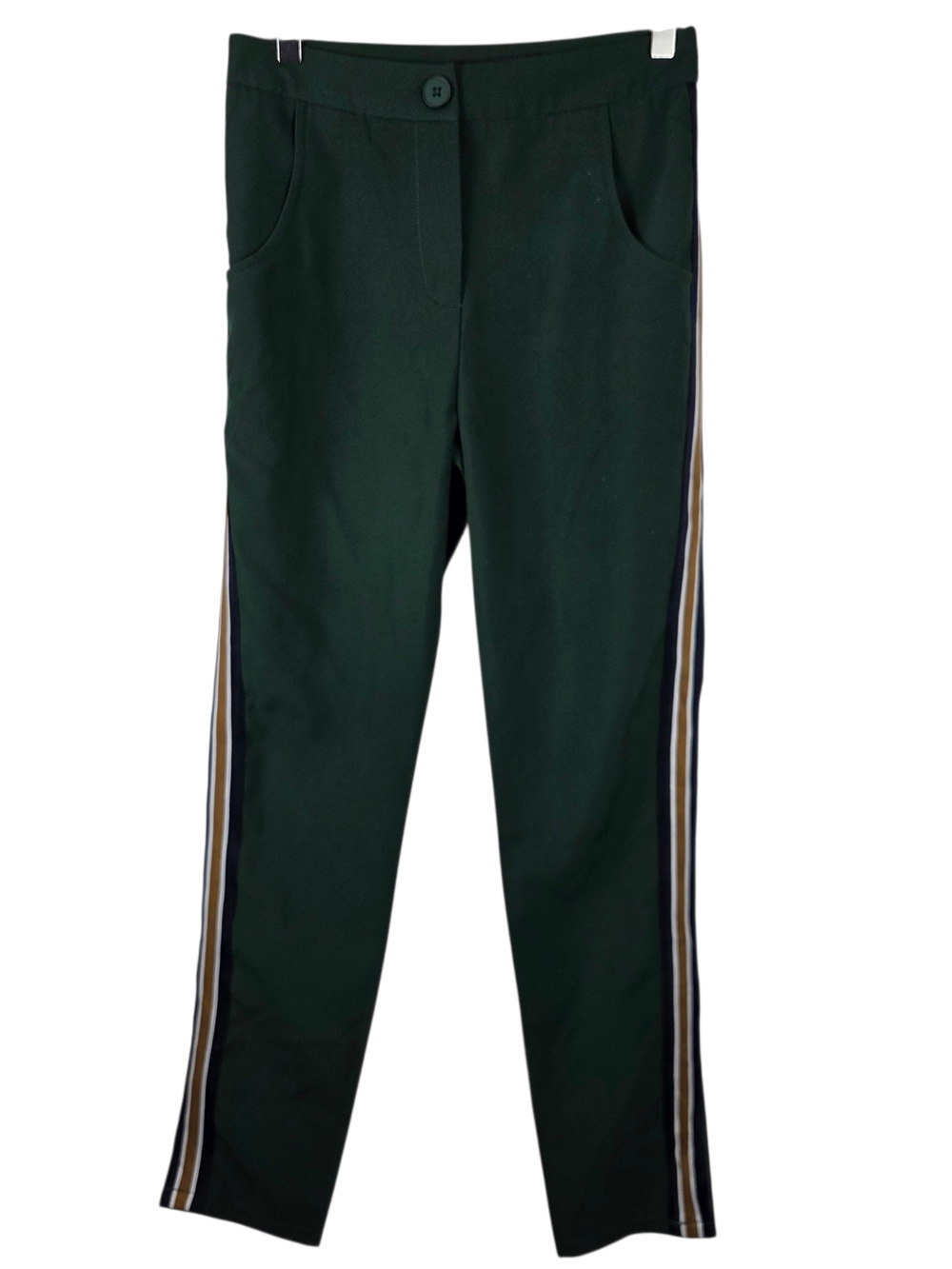 Womens Dark Green Side-Stripe Pants Trousers